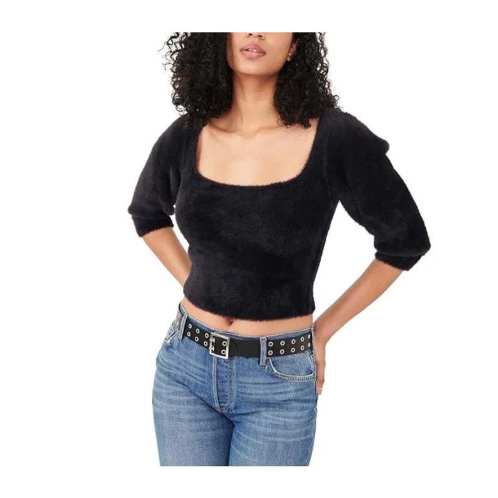 Free People‎ Moonbeam Black Cropped Pullover Sweater NWT